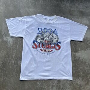 Vintage 2004 Sturgis Rally Biker Harley Tee Shirt Size Large Graphic White